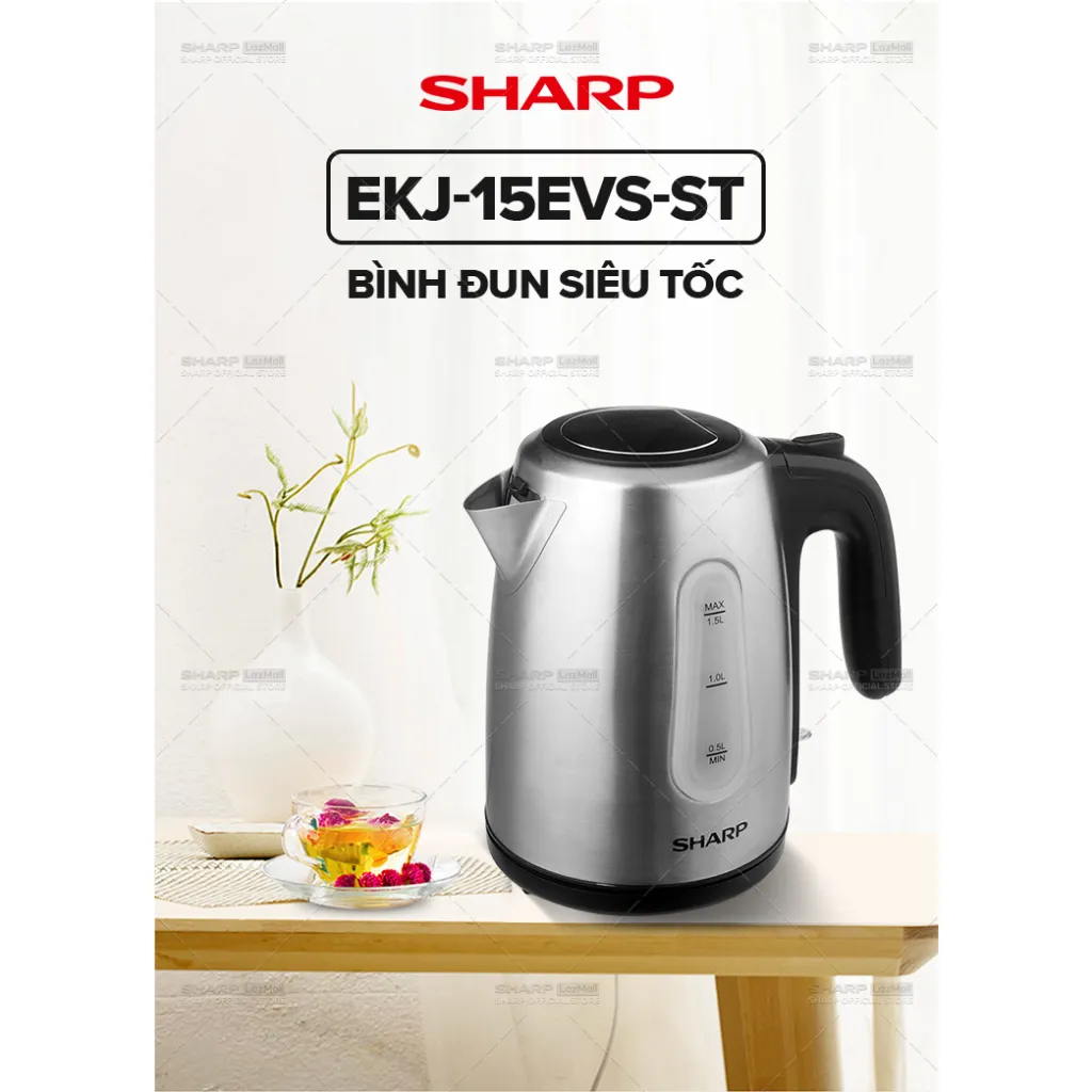 Ảnh Bình Đun Siêu Tốc 1.5 Lít SHARP EKJ-15EVS-ST Vạch báo nước, Cảm biến nhiệt FADA 2