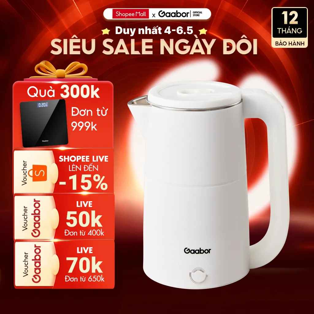 Ảnh Bình đun siêu tốc Gaabor EK20M-WH02A dung tích lớn 2L công suất 1500W chất liệu inox sôi nhanh dễ vệ sinh 1