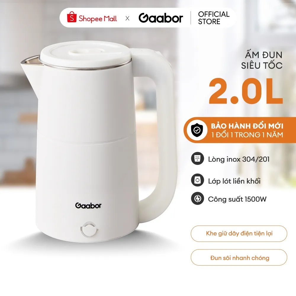 Ảnh Bình đun siêu tốc Gaabor EK20M-WH02A dung tích lớn 2L công suất 1500W chất liệu inox sôi nhanh dễ vệ sinh 2