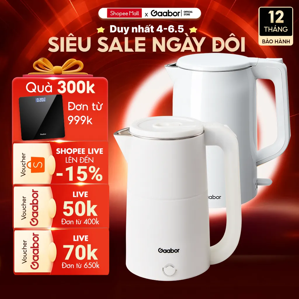 Ảnh Bình đun siêu tốc Gaabor EK20M-WH01A/WH02A dung tích lớn 2L công suất 1500W lòng ấm thép liền kề dễ vệ sinh an toàn 1