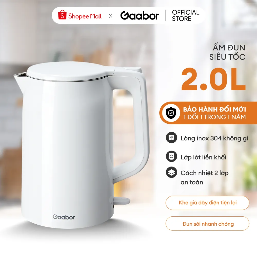 Ảnh Bình đun siêu tốc Gaabor EK20M-WH01A/WH02A dung tích lớn 2L công suất 1500W lòng ấm thép liền kề dễ vệ sinh an toàn 3