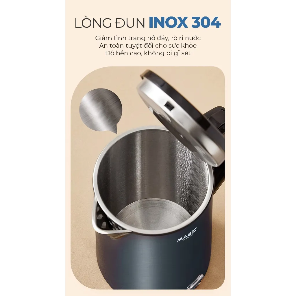 Ảnh Bình Đun Siêu Tốc Magic A-071, Inox 304 Nguyên Khối, 1.8L, 1500W, Bảo Hành 12 Tháng 2