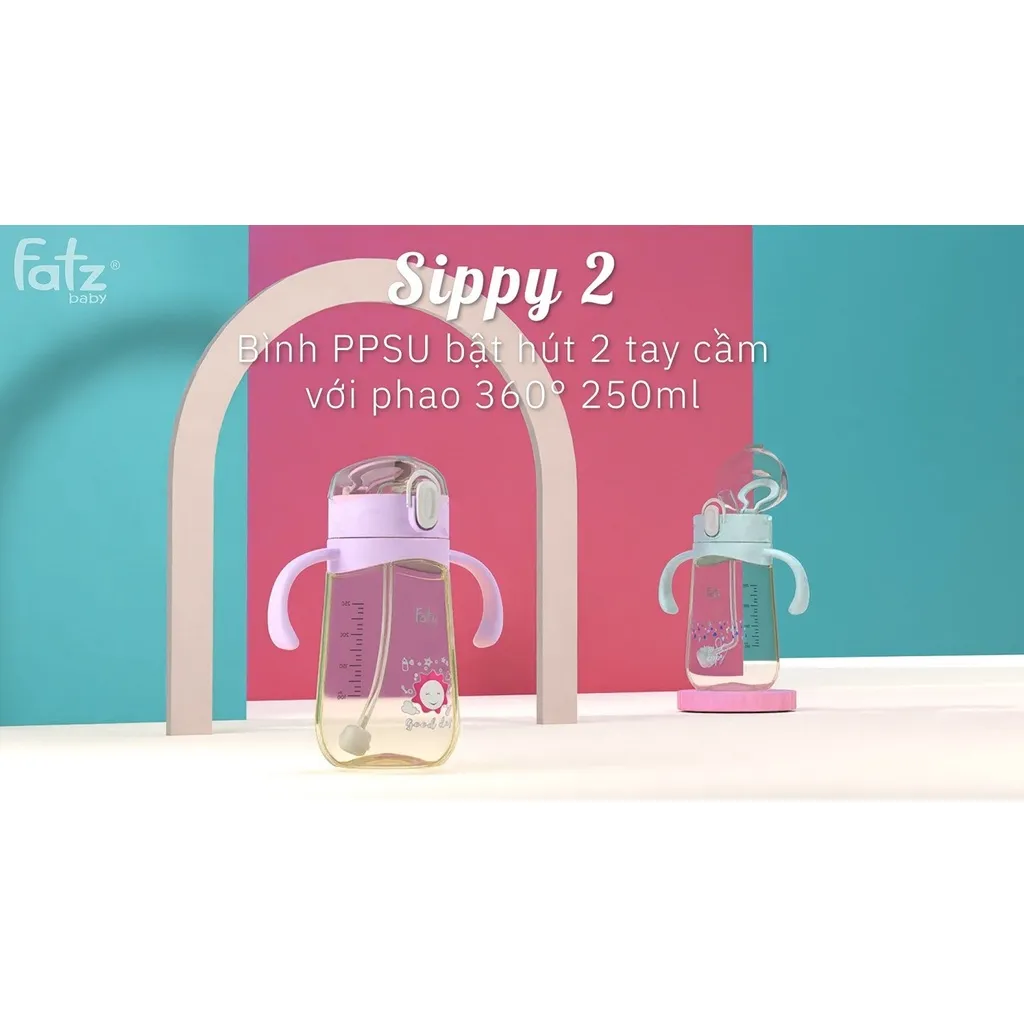 Ảnh Bình uống nước PPSU bật hút 2 tay cầm với phao 360 độ 250ml Fatzbaby FB0298BT (Màu hồng, màu xanh) 4