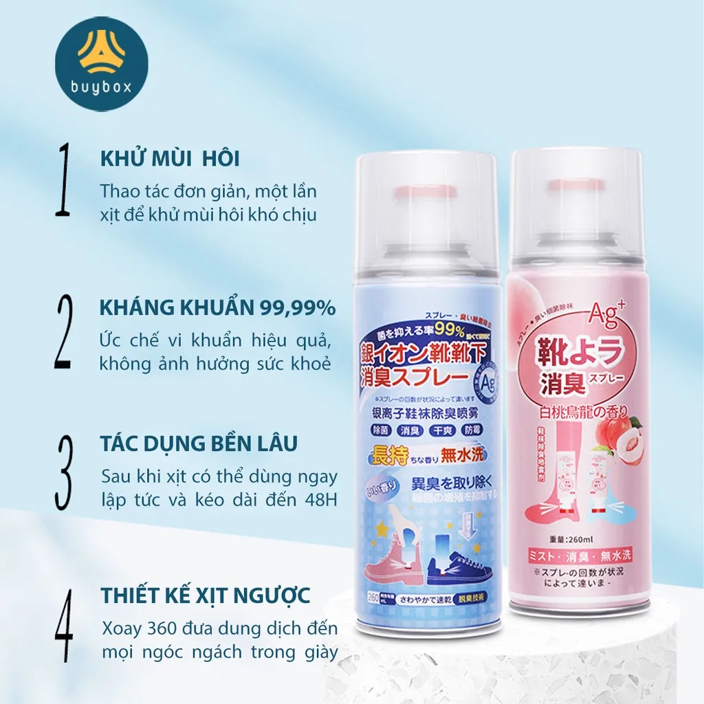 Ảnh Bình xịt ngăn ngừa mồ hôi, vi khuẩn cho đôi giày của bạn, hương thơm mát - BuyBox - BBPK358 3