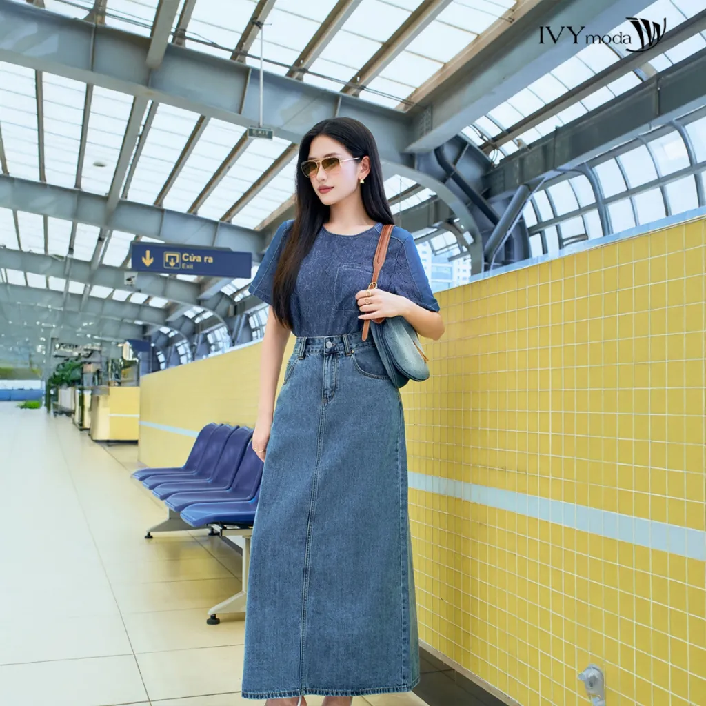 Ảnh Blue Breeze Shirt - Áo kiểu phối demin, Áo công sở dạo phố nữ IVY moda MS 16B0097 4
