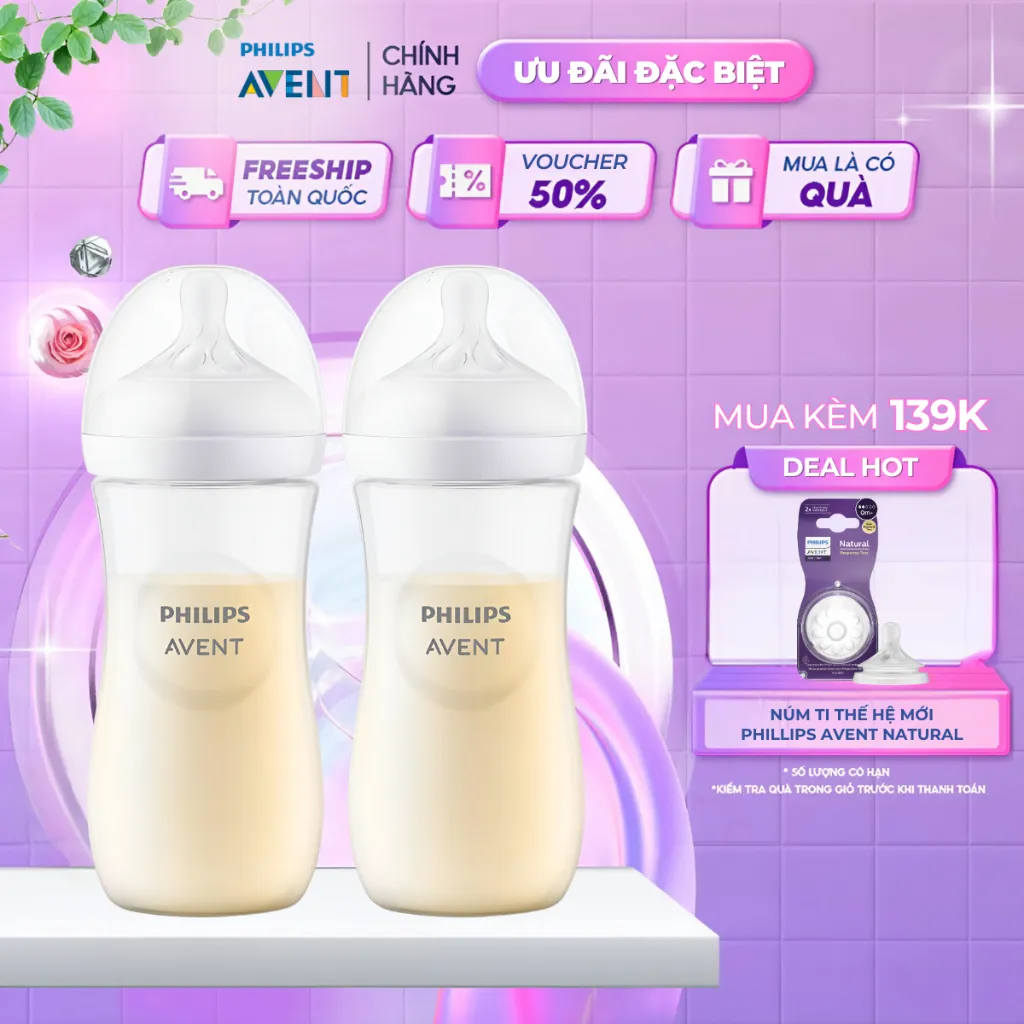 Ảnh Bộ 2 Bình Sữa Philips Avent Natural Cho Bé, Bình Sữa Mô Phỏng Tự Nhiên Mới, Chống Đầy Hơi Sặc Sữa 1