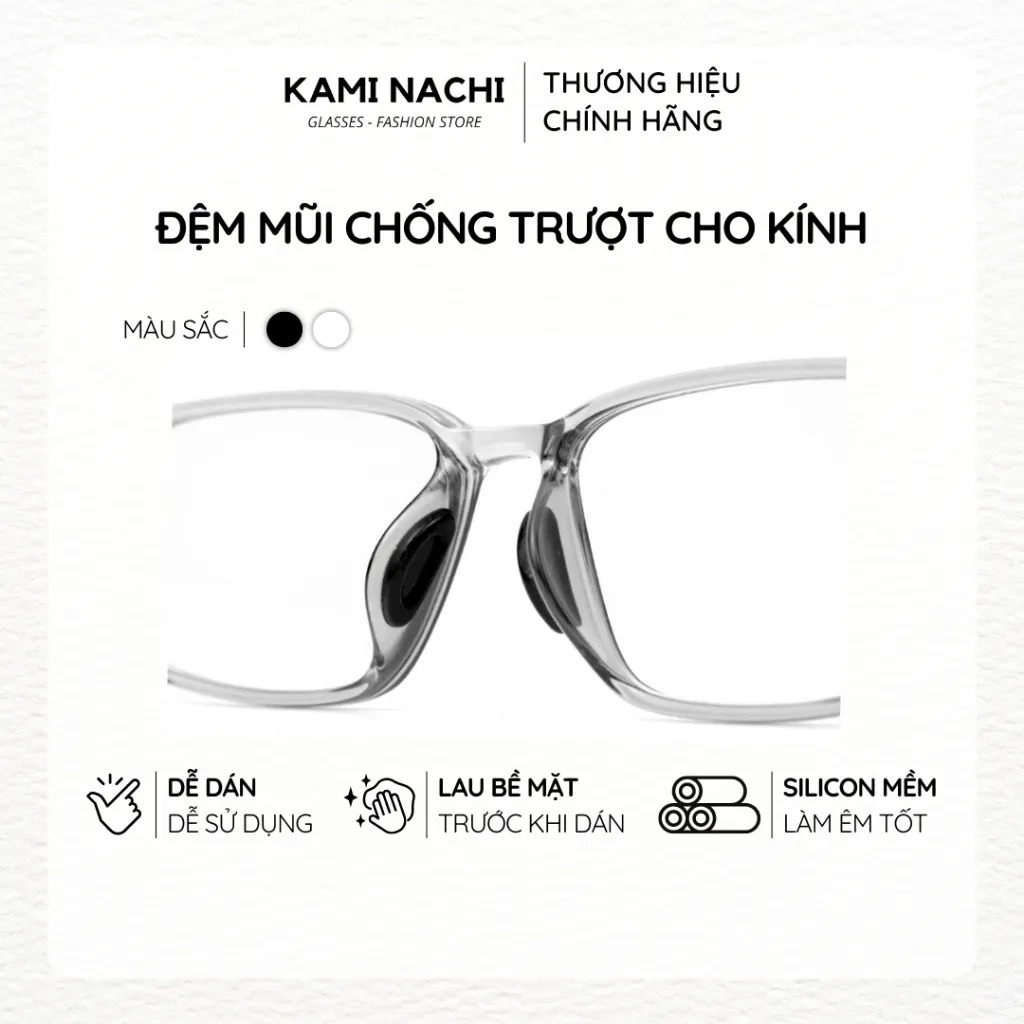 Ảnh Bộ 2 miếng đệm mũi silicon hình bán nguyệt có mặt dán keo cho mắt kính KAMI NACHI 1