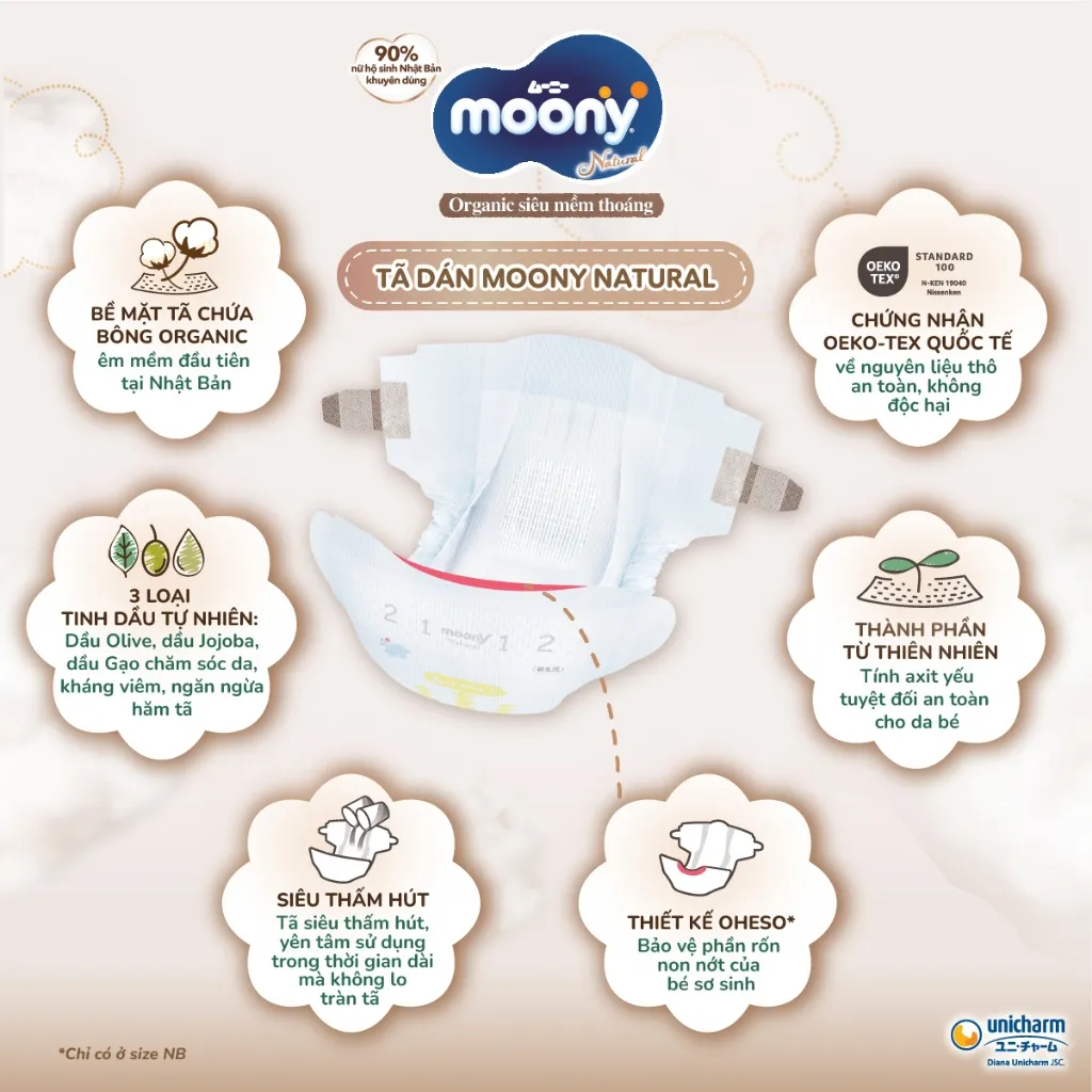 Ảnh Bộ 2 Tã dán Moony Natural siêu cao cấp NB63/S58/M46/L38 4
