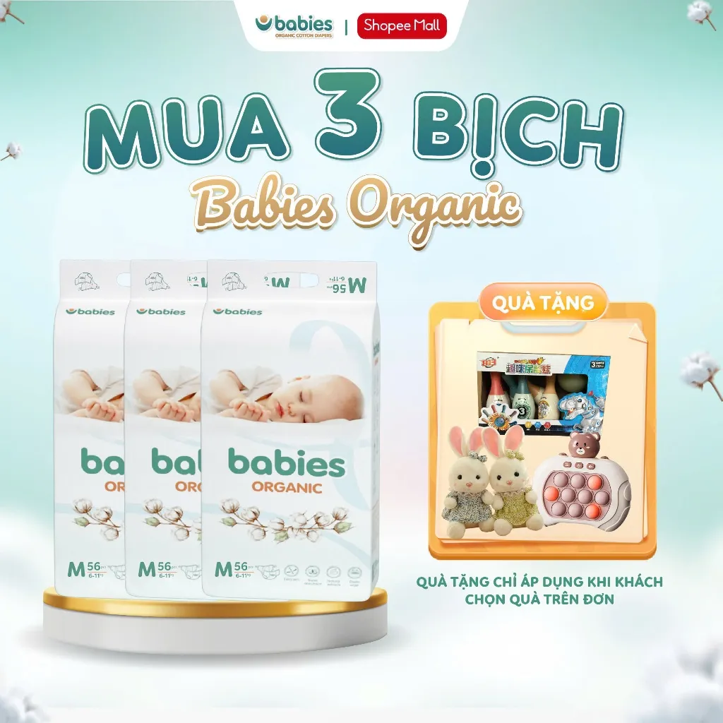 Ảnh Bộ 3 Bịch Tã/Bỉm Quần Babies Organic Siêu Mỏng Thoáng, Thấm Hút Nhanh- Bỉm Việt Đủ Size NB/S/M/L/XL/2XL/3XL 1