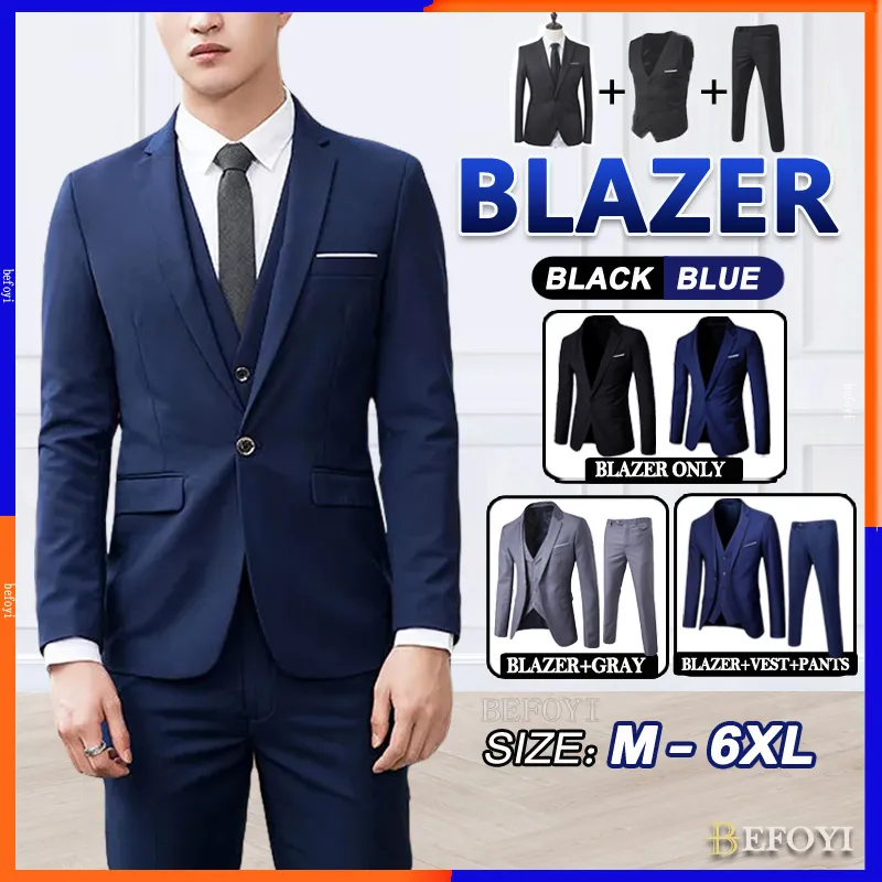 Ảnh Bộ 3 Bộ Áo Blazer Nam Bộ Phù Hợp Với Công Sở Chính Thức Cưới Văn Phòng Hàn Quốc Áo Khoác Ngoài Quần Áo Khoác Tuxedo Sut lelaki 1