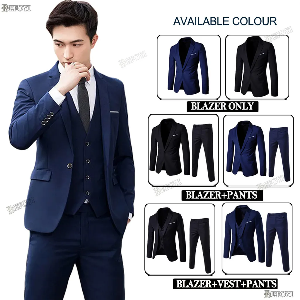 Ảnh Bộ 3 Bộ Áo Blazer Nam Bộ Phù Hợp Với Công Sở Chính Thức Cưới Văn Phòng Hàn Quốc Áo Khoác Ngoài Quần Áo Khoác Tuxedo Sut lelaki 2