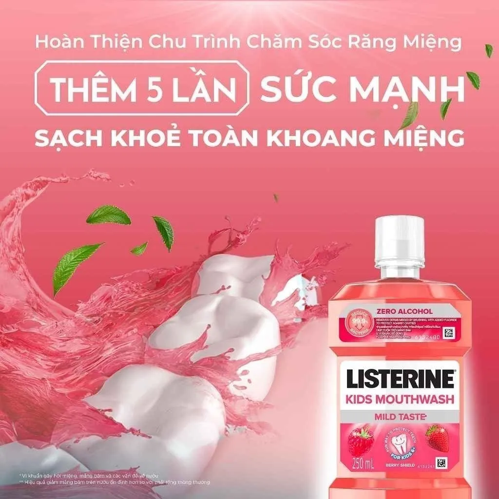 Ảnh Bộ 3 chai Nước Súc Miệng Listerine Kids Mouthwash with berry shield Dành Riêng Cho Trẻ Trên 6 Tuổi 250ml/chaidi 3