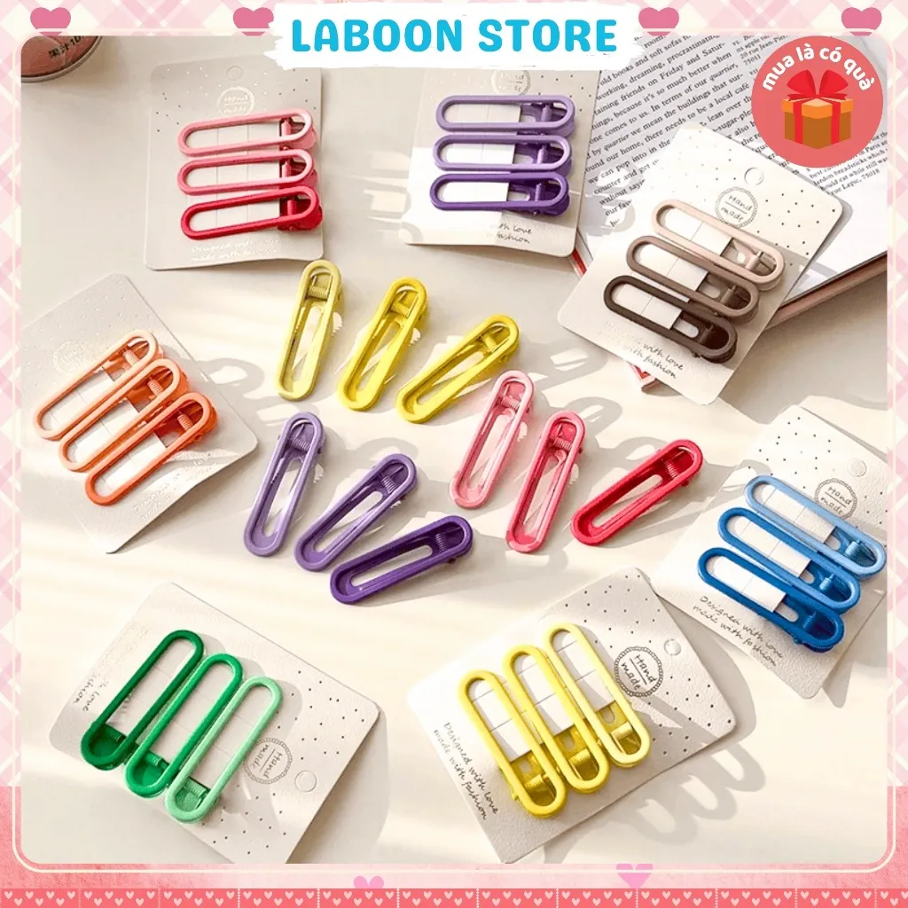 Ảnh Bộ 3 kẹp tóc mái mỏ vịt LABOON accessories chữ nhật nhiều màu phụ kiện kẹp tóc mái basic thời trang 1