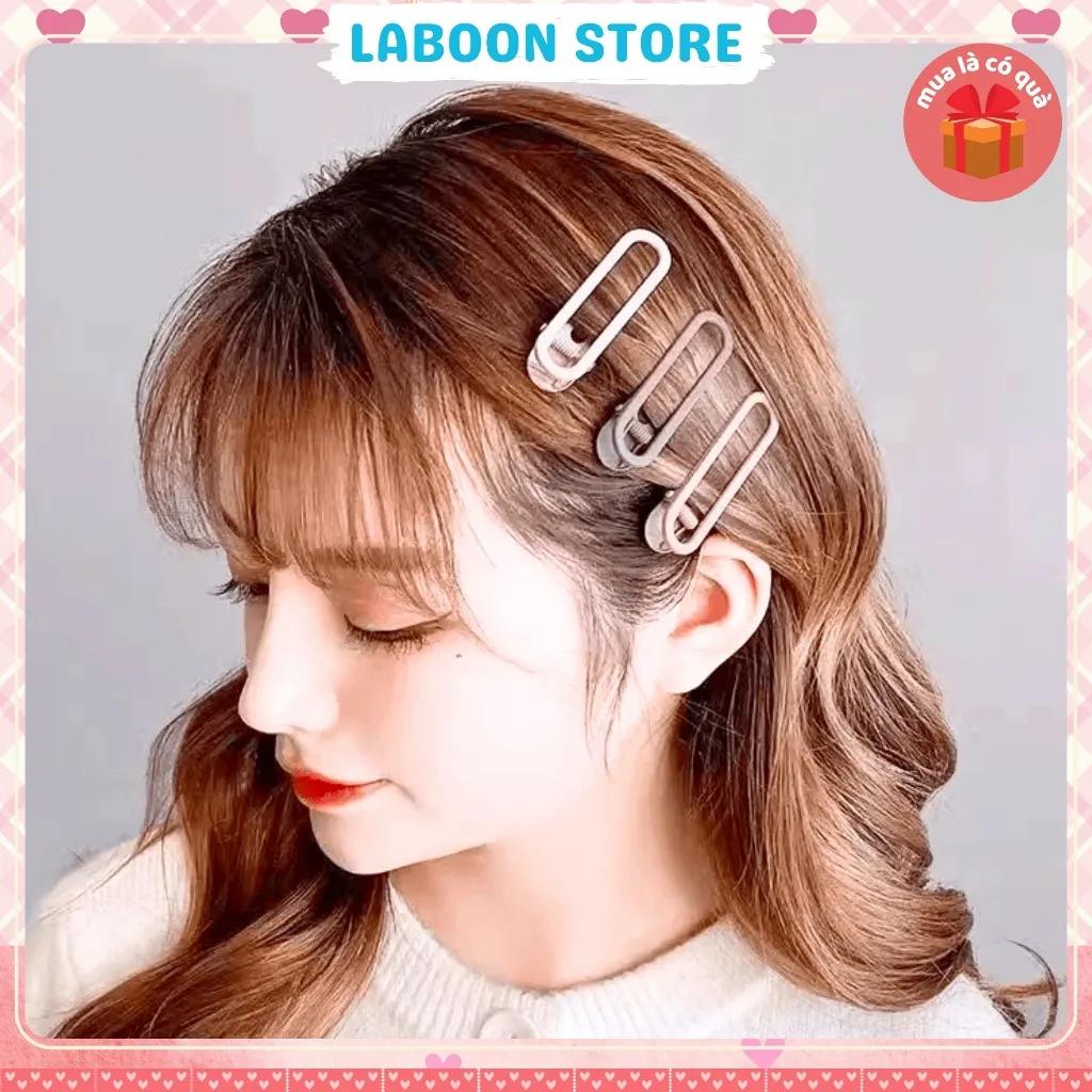 Ảnh Bộ 3 kẹp tóc mái mỏ vịt LABOON accessories chữ nhật nhiều màu phụ kiện kẹp tóc mái basic thời trang 2