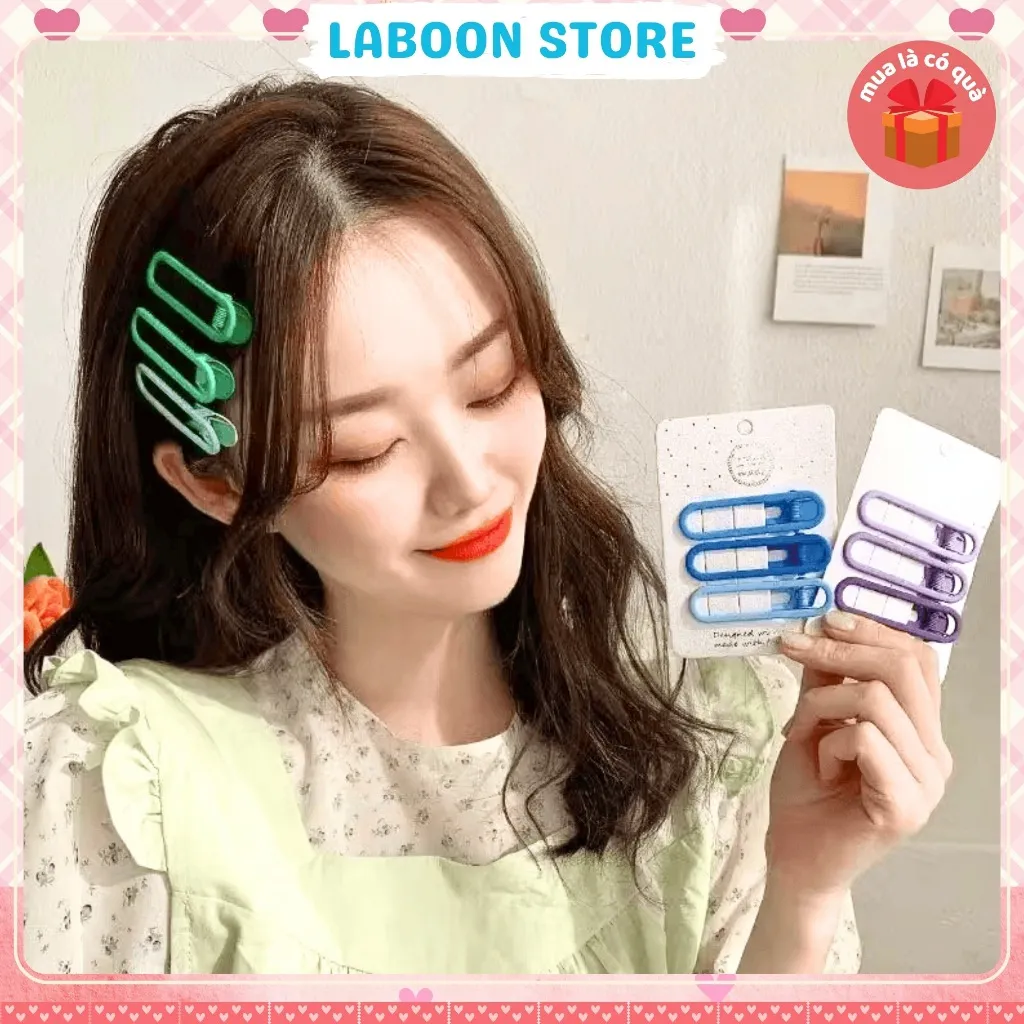 Ảnh Bộ 3 kẹp tóc mái mỏ vịt LABOON accessories chữ nhật nhiều màu phụ kiện kẹp tóc mái basic thời trang 4