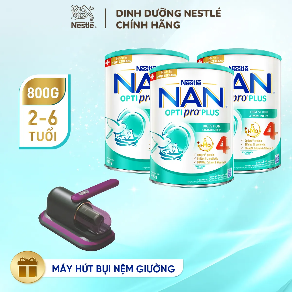 Ảnh Bộ 3 lon Sữa bột Nestlé NAN OPTIPRO PLUS 4 800g/lon với 5HMO Giúp tiêu hóa tốt 2