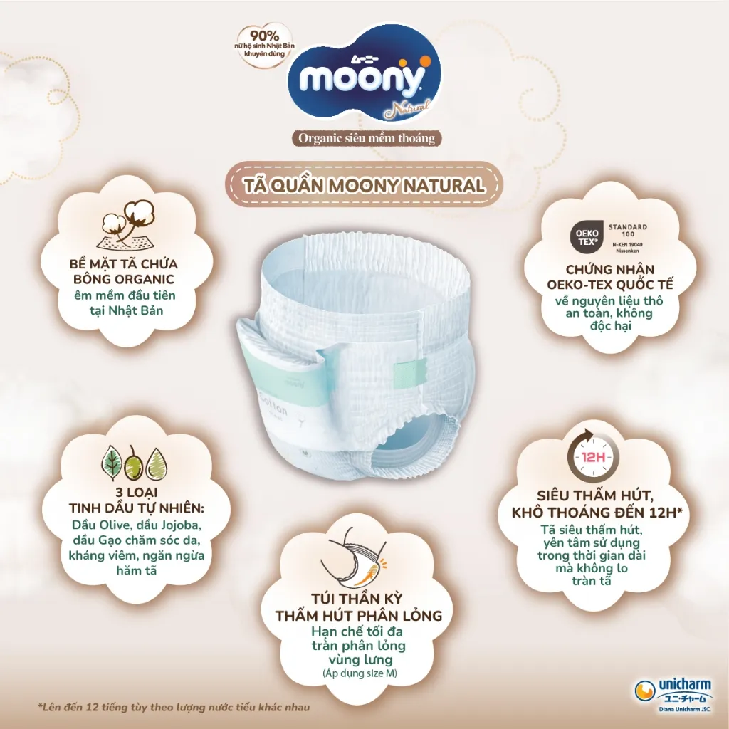 Ảnh Bộ 3 Tã quần Moony Natural siêu cao cấp M46/L36/Xl32 3