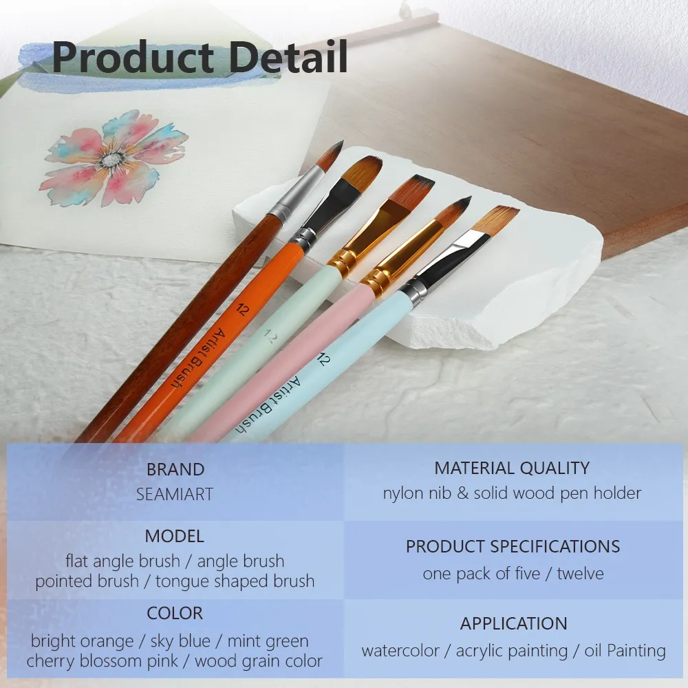 Ảnh Bộ 5/12 cọ vẽ tranh sơn dầu SEAMIART acrylic nhiều màu sắc khác nhau 1