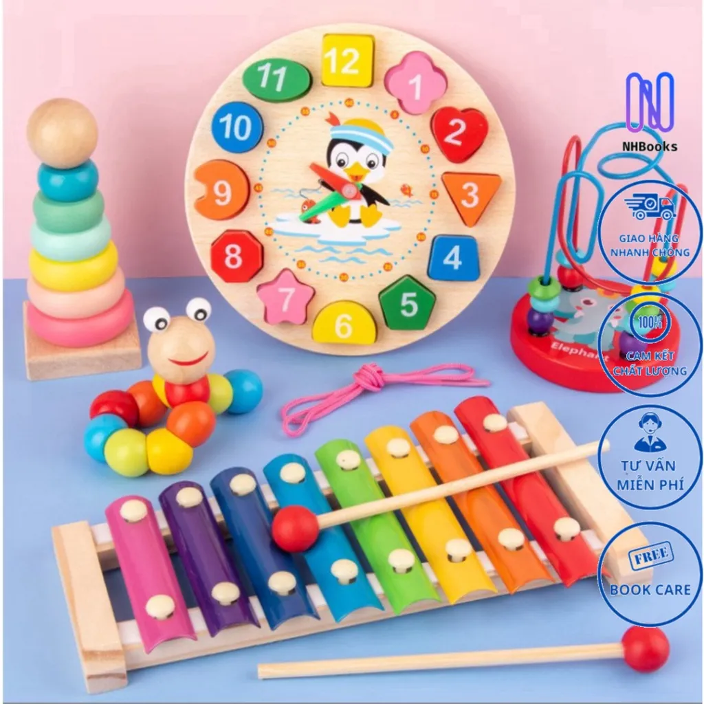 Ảnh Bộ 6 món đồ chơi gỗ Megatoys an toàn phát triển trí tuệ kĩ năng cho bé - NHBOOK - Megatoys 1