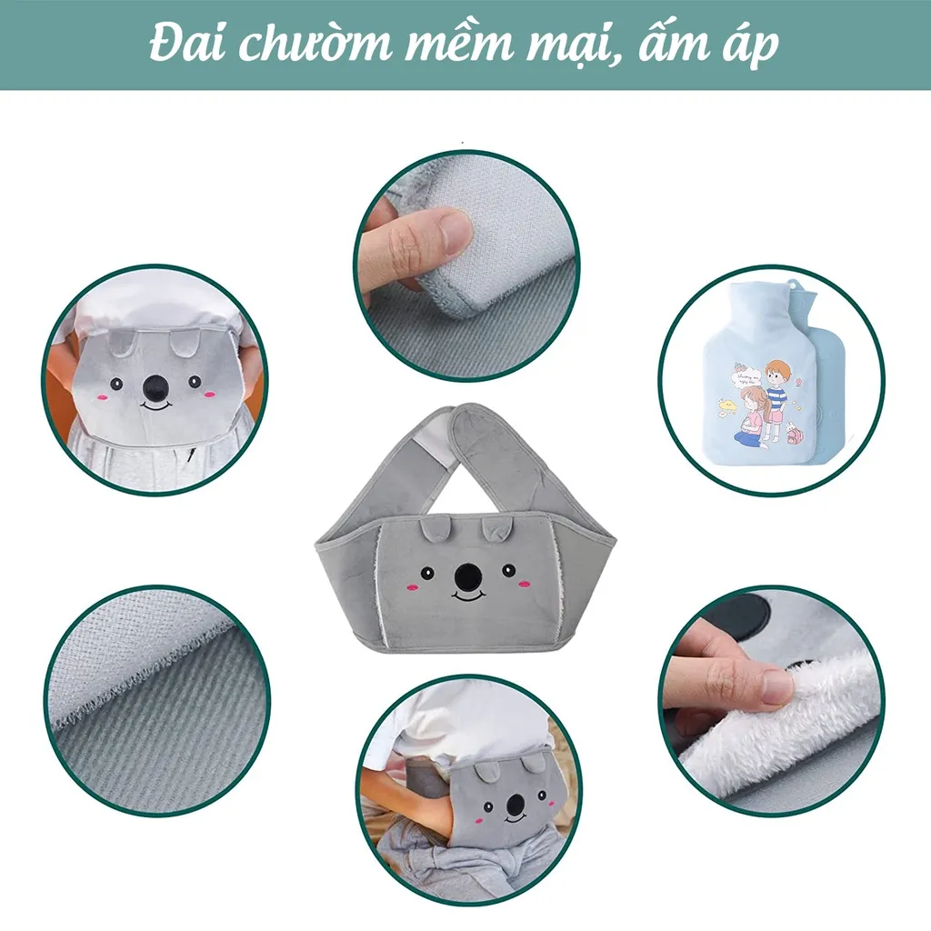 Ảnh Bộ đai túi chườm nóng lạnh đa năng Laboon chất liệu nhựa PVC 1000ml đai vải chườm bụng vai gáy thắt lưng 4