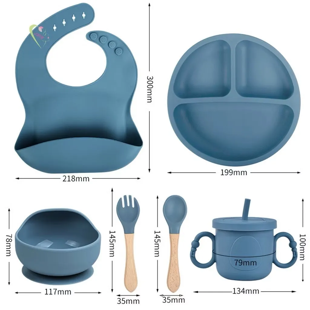Ảnh Bộ ăn dặm cho bé Silicon Thực Phẩm,Combo Khay,Bát ,Yếm,Thìa,Cốc ăn dặm cho bé ăn dặm 6 tháng  đến 3T 2