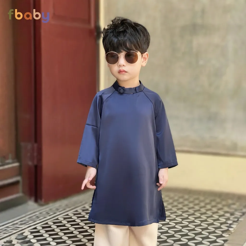 Ảnh Bộ Áo Dài Bé Trai Bé Gái Fbaby Thiết Kế Trơn Cao Cấp Mềm Mại Mặc Tết Đi Chơi Sự Kiện 4