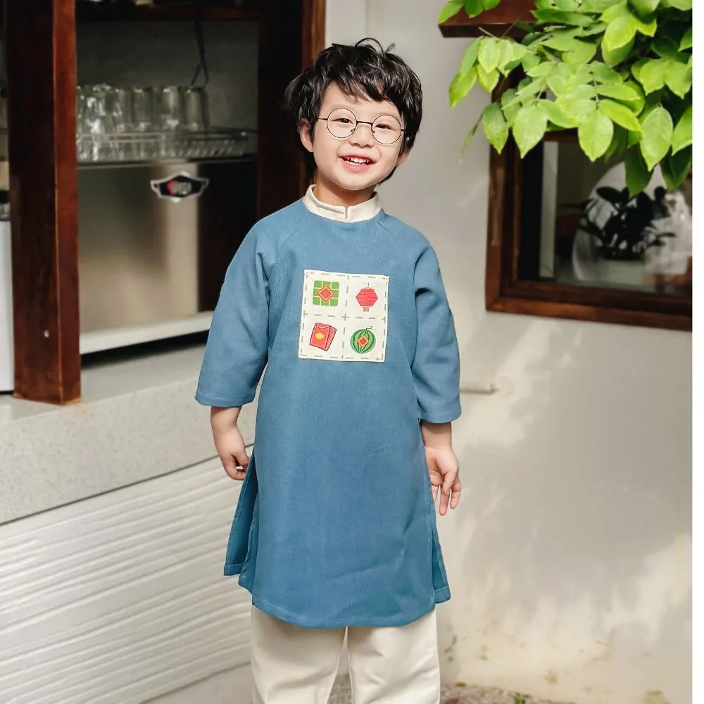 Ảnh Bộ áo dài bé trai in họa tiết truyền thống fbaby - FB0013 2