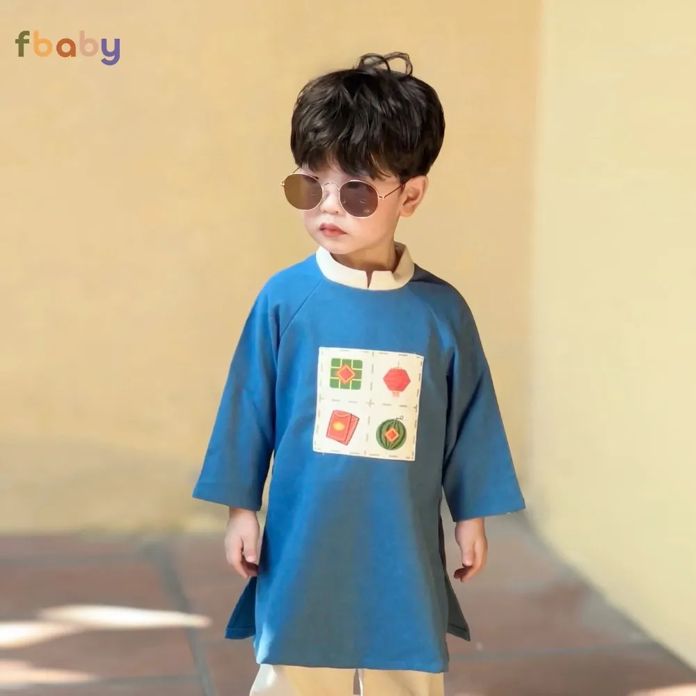 Ảnh Bộ áo dài bé trai in họa tiết truyền thống fbaby - FB0013 4