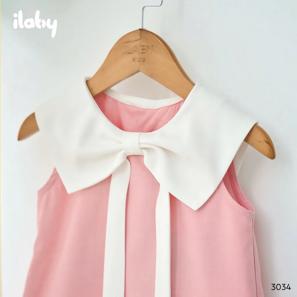 Ảnh Bộ áo kèm váy bé gái ILABY bộ áo cổ xếp nơ khoét nách và chân váy A phong cách dễ thương [3034] 3