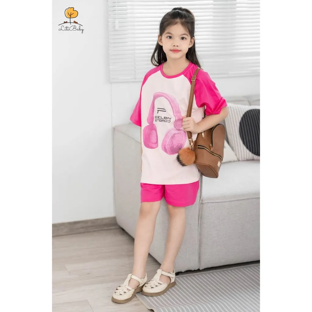 Ảnh Bộ áo phông, quần đùi LITIBABY ngắn tay ráp lăng cho bé gái 30kg - 60kg 1