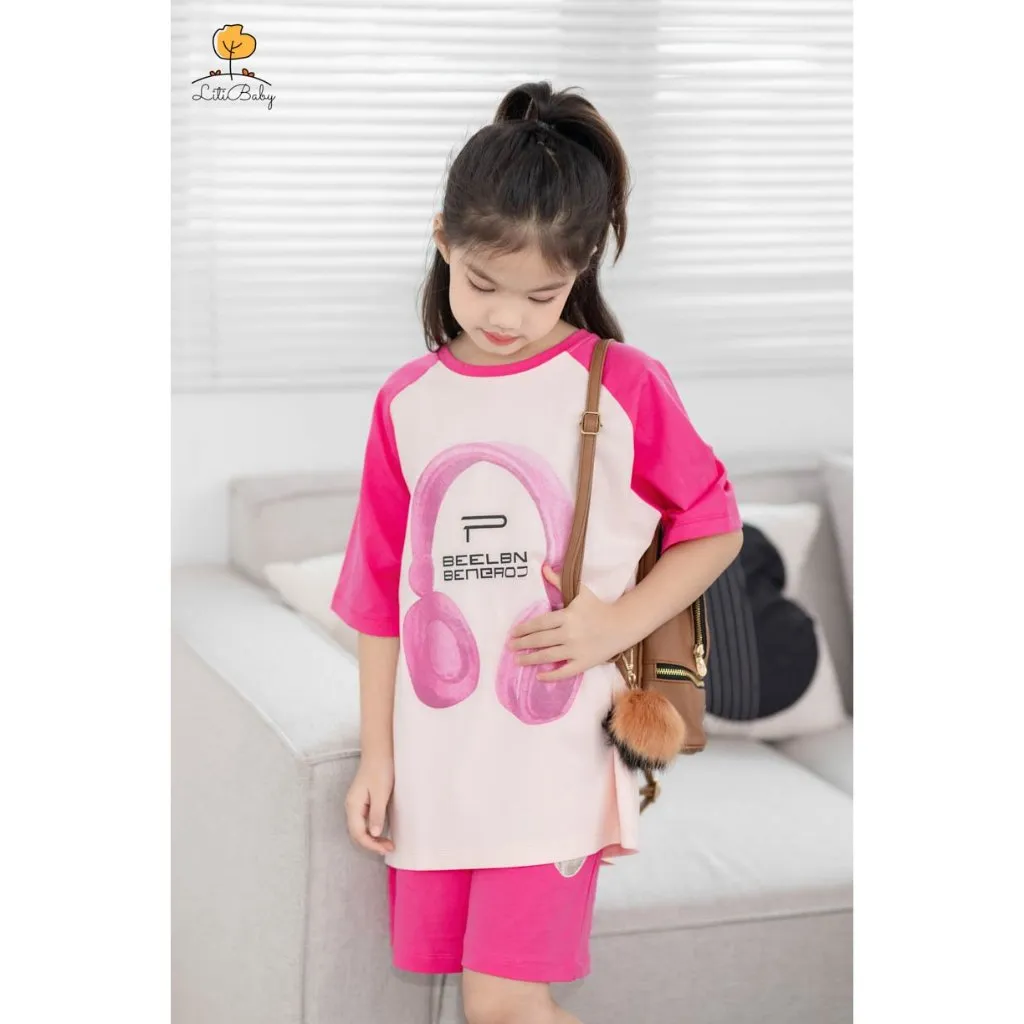 Ảnh Bộ áo phông, quần đùi LITIBABY ngắn tay ráp lăng cho bé gái 30kg - 60kg 2