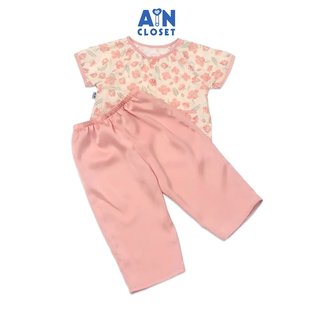 Ảnh Bộ bà ba dài áo tay ngắn bé gái họa tiết Hoa Anh Thảo quần lụa hồng - AICDBGJZGS1Q - AIN Closet 1