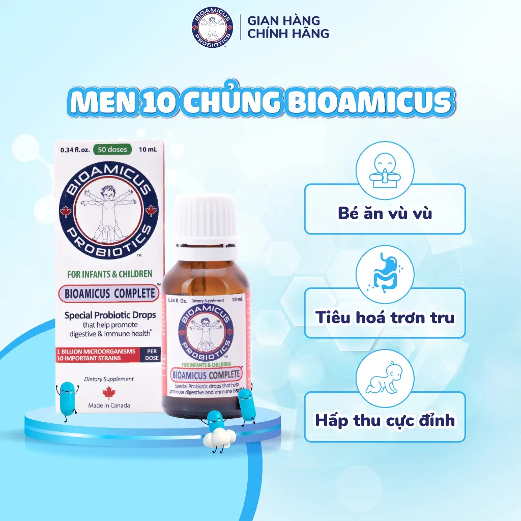 Ảnh Bộ Ba Cho Bé Ăn Ngon Cao Lớn Thông Minh - Men 10 Chủng BioAmicus & BioAmicus Vitamin D3K2MK7 & BioAmicus Omega-3 DHA 1