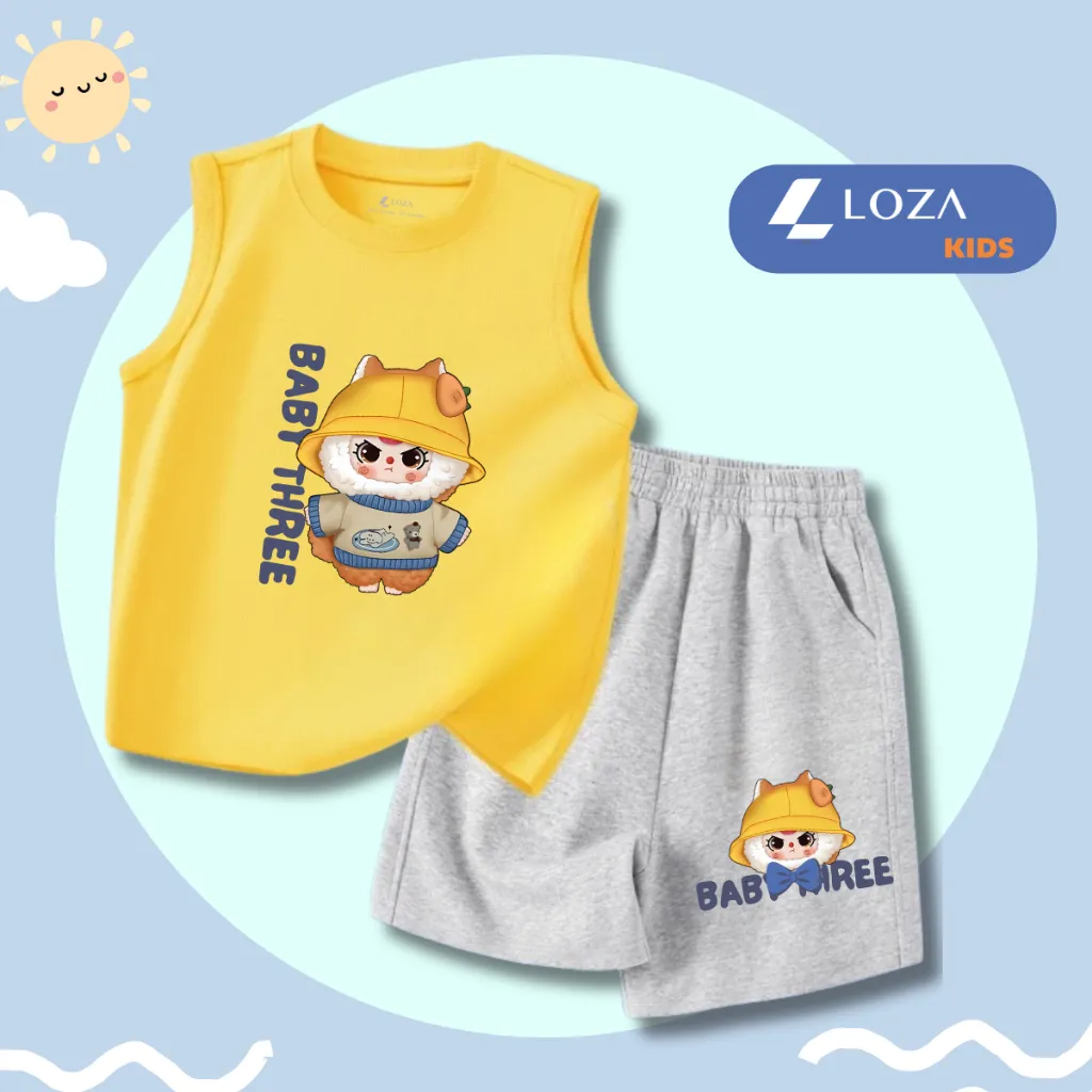 Ảnh Bộ ba lỗ bé trai, bé gái in hình Baby Three - Bộ đồ sát nách cho bé Loza Kids BL237 3