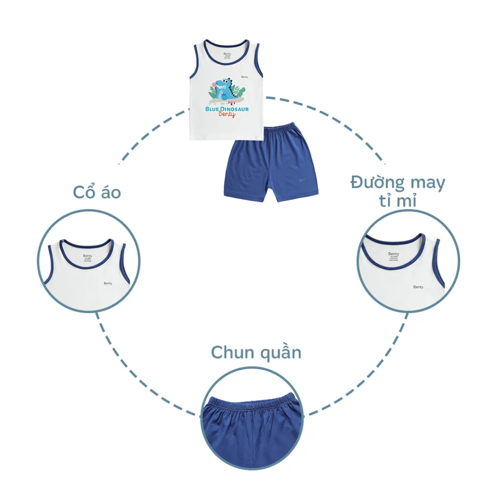 Ảnh Bộ ba lỗ BENTY phối viền in khủng long BT099, đồ bộ cao cấp cotton mặc ngủ điều hòa, đi chơi cho bé 3