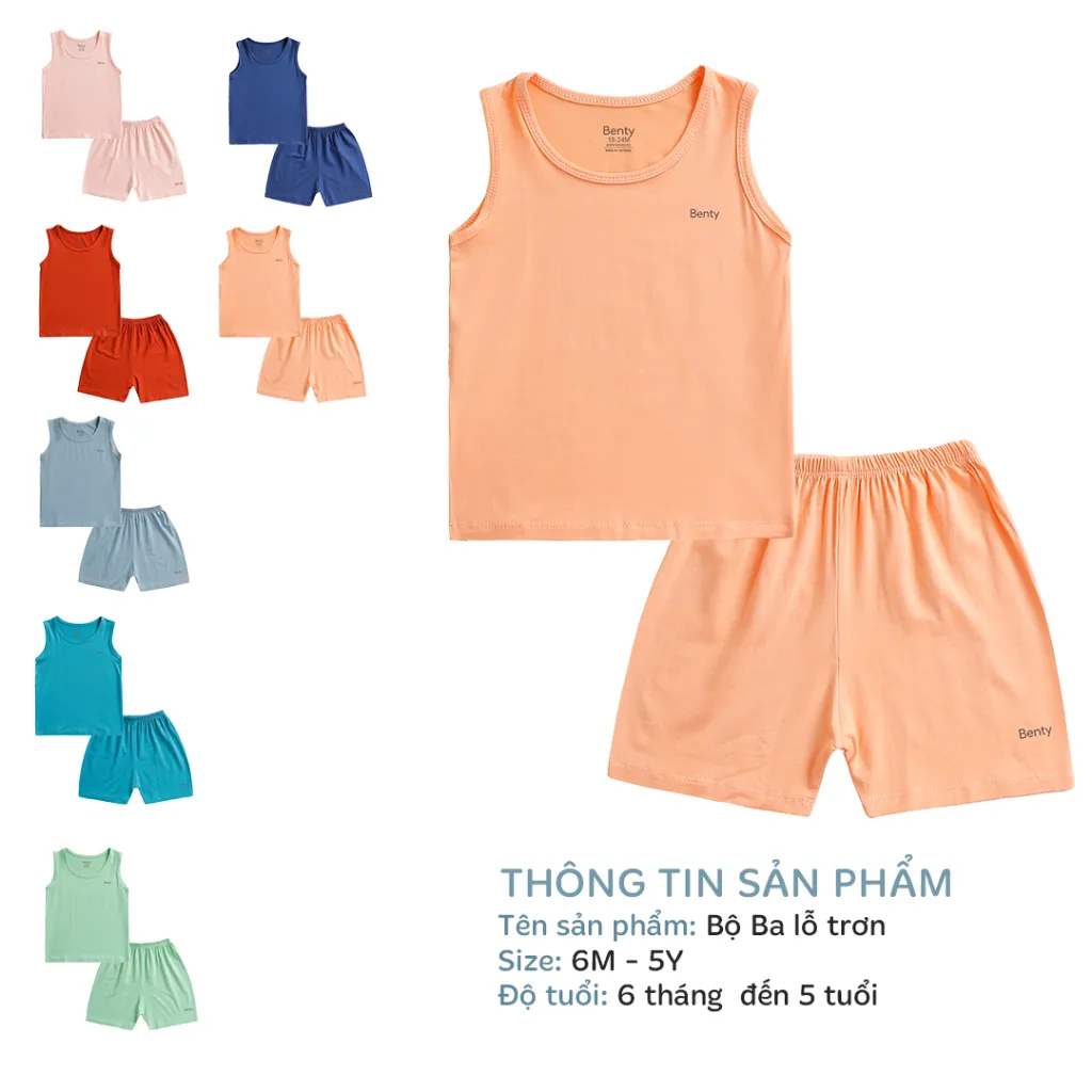 Ảnh Bộ ba lỗ BENTY trẻ em trơn basic dễ phối đồ,chất vải mềm mịn, mát mẻ cho bé từ 6 tháng đến 5 tuổi 2