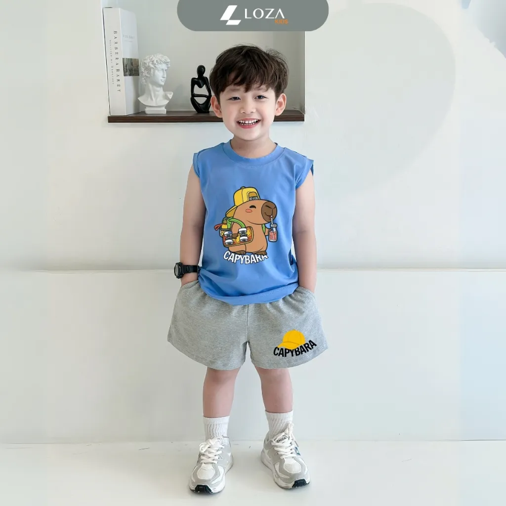 Ảnh Bộ ba lỗ Capybara size từ 15-40kg - Bộ đồ sát nách cho bé Loza Kids BL347 4