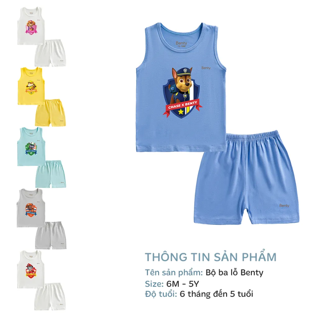 Ảnh Bộ ba lỗ in chó cứu hộ Paw Patrol BENTY thấm hút mồ hôi tốt, quần áo trẻ em cao cấp chính hãng 2