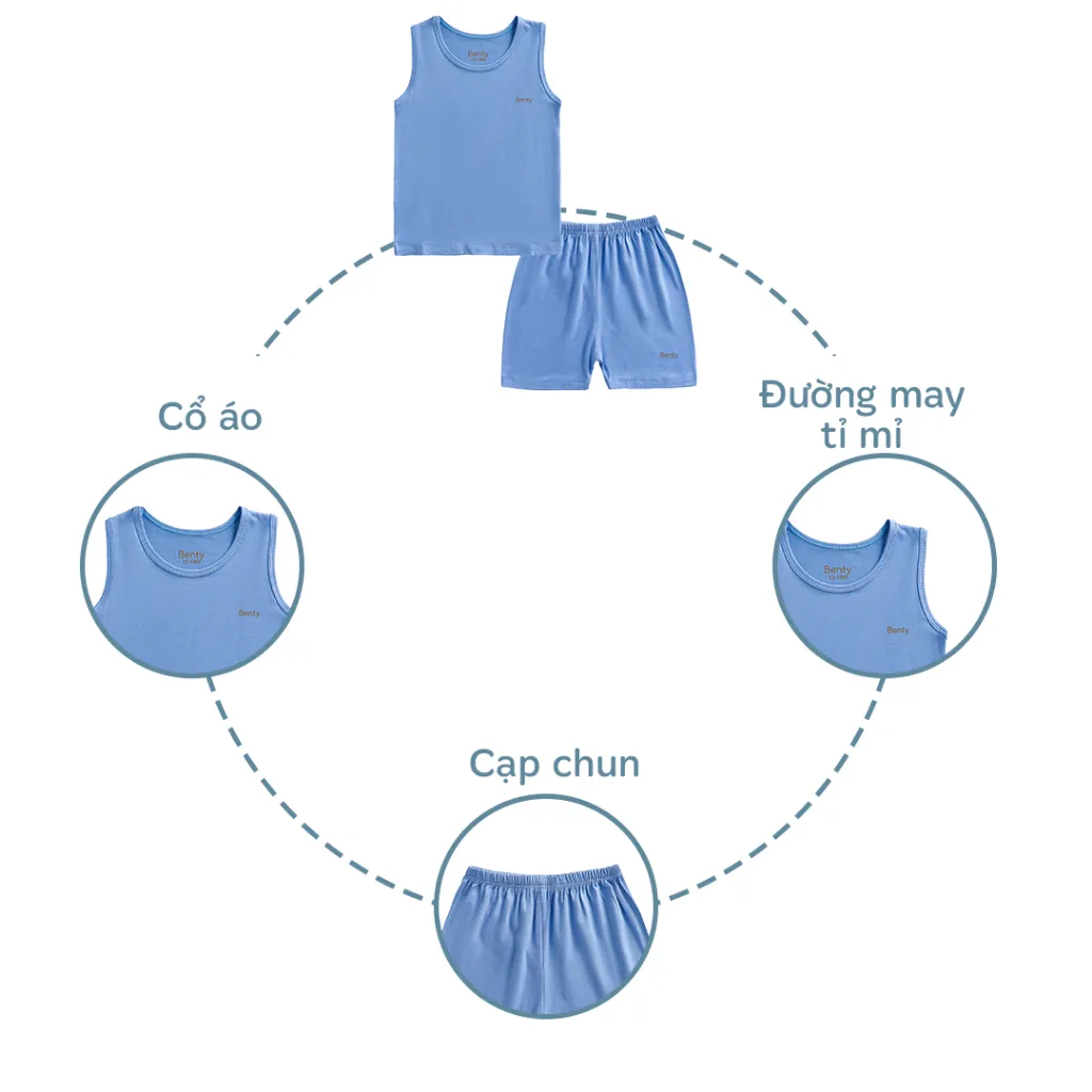 Ảnh Bộ ba lỗ màu trơn basic BENTY chất liệu mềm mịn thấm hút mồ hôi, quần áo cho bé trai và bé gái 3