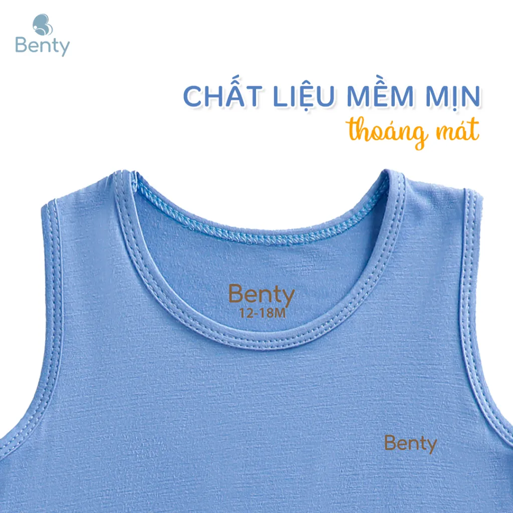 Ảnh Bộ ba lỗ màu trơn basic BENTY chất liệu mềm mịn thấm hút mồ hôi, quần áo cho bé trai và bé gái 4