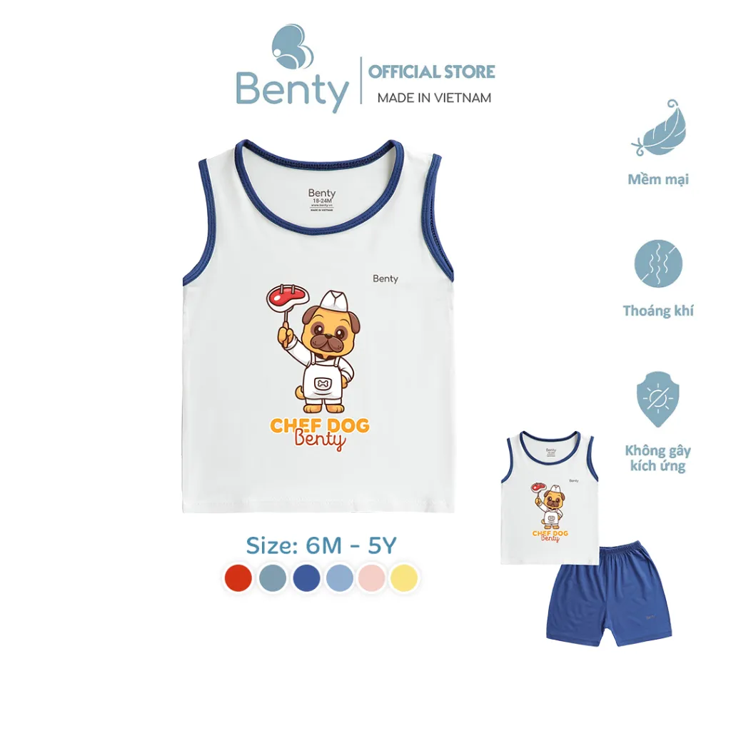 Ảnh Bộ ba lỗ phối viền BENTY in hình BT098 Chef Dog đáng yêu, chất vải cao cấp, thấm hút mồ hôi tốt 1