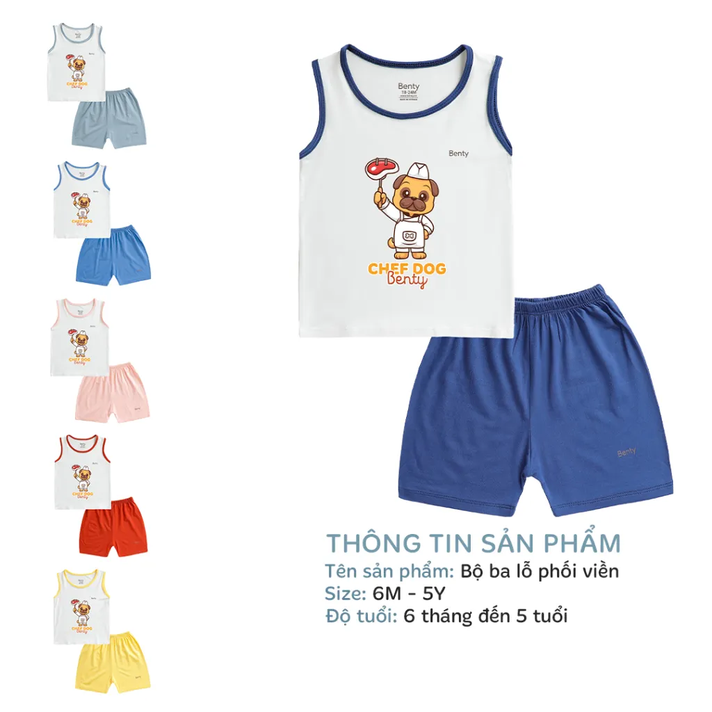 Ảnh Bộ ba lỗ phối viền BENTY in hình BT098 Chef Dog đáng yêu, chất vải cao cấp, thấm hút mồ hôi tốt 2