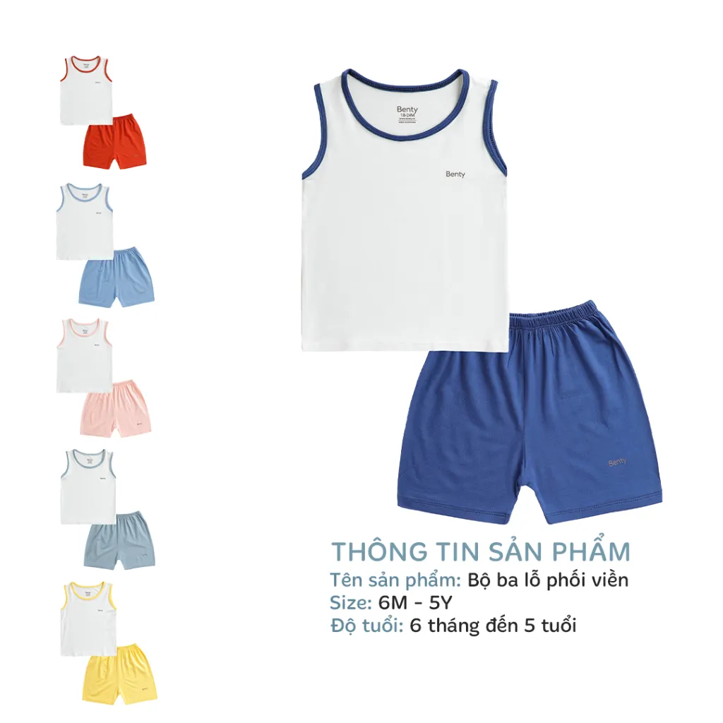 Ảnh Bộ ba lỗ phối viền trơn BENTY cute, chất vải cao cấp, mềm mịn đồ bộ mặc nhà cho bé trai và bé gái 2