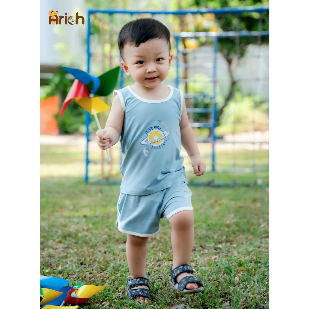 Ảnh Bộ ba lỗ thể thao Arich vải sợi tre in hình cho bé trai, bé gái size từ 9m-6tuổi 2