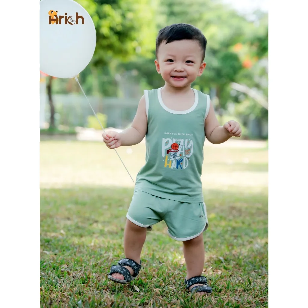 Ảnh Bộ ba lỗ thể thao Arich vải sợi tre in hình cho bé trai, bé gái size từ 9m-6tuổi 3
