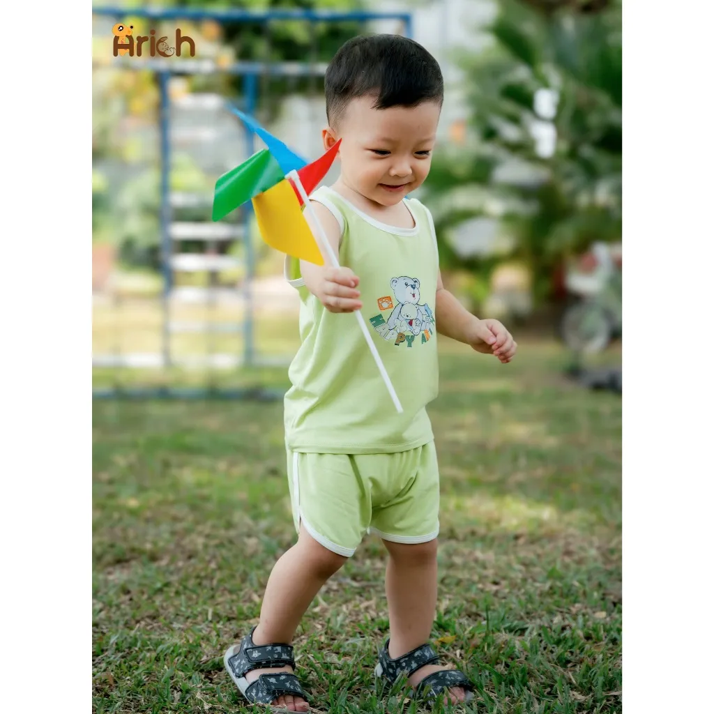 Ảnh Bộ ba lỗ thể thao Arich vải sợi tre in hình cho bé trai, bé gái size từ 9m-6tuổi 4