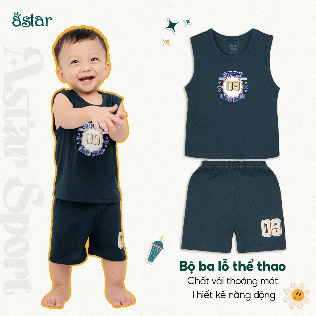 Ảnh Bộ ba lỗ thể thao Astar chất vải poly cool mát mẻ, thoáng khí cho bé từ 12 tháng đến 7 tuổi 3