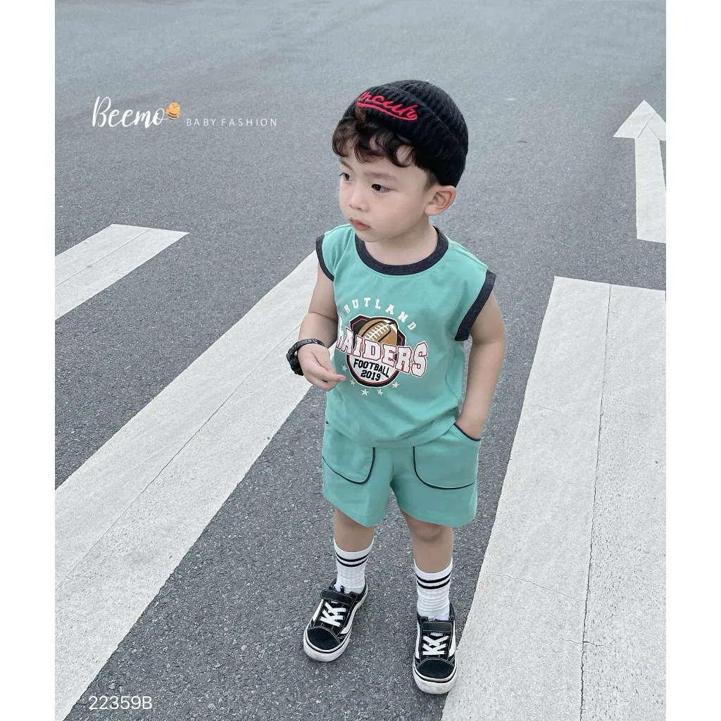 Ảnh Bộ ba lỗ thể thao cho bé trai Beemo,Chất liệu cotton mềm mịn, siêu mát, in hình quả bóng siêu đẹp, khoẻ khoắn B478 2