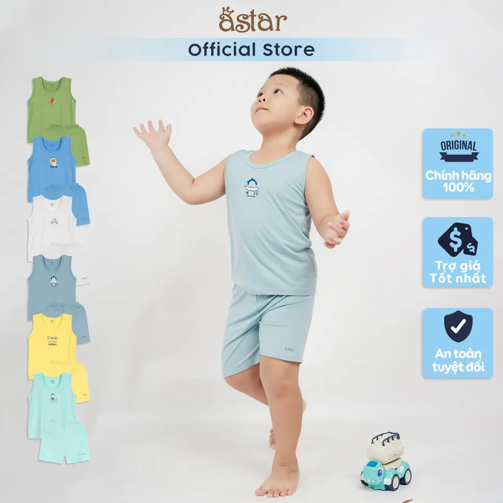 Ảnh Bộ ba lỗ trẻ em ASTAR in hình ,vải petit cotton rayon, co giãn, mềm, mịn, mát, cho bé trai,bé gái từ 9 tháng đến 6 tuổi 2