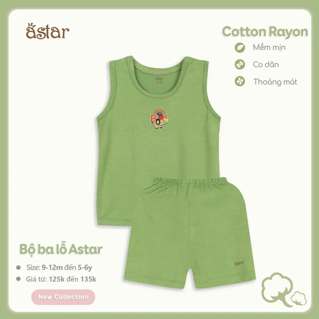 Ảnh Bộ ba lỗ trẻ em ASTAR in hình ,vải petit cotton rayon, co giãn, mềm, mịn, mát, cho bé trai,bé gái từ 9 tháng đến 6 tuổi 3